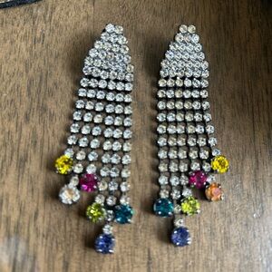 Crystal Cascade Drop Earrings with Multicolor Accent Stones